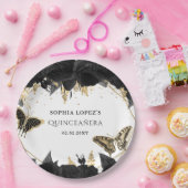 Black Gold Floral Butterfells Quinceanera Pappteller (Party)