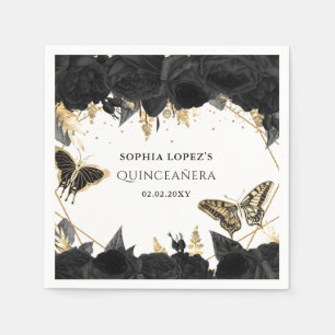 Black Gold Floral Butterfells Quinceanera Serviette