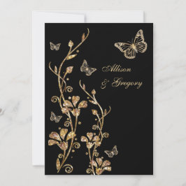 Black Gold Floral Butterflies Einladung Hochzeit