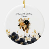Black Gold Floral Cocktail Drinks 40th Birthday Keramik Ornament (Hinten)