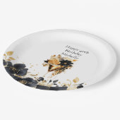 Black Gold Floral Cocktail Drinks 40th Birthday Pappteller (Schrägansicht)