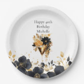 Black Gold Floral Cocktail Drinks 40th Birthday Pappteller (Vorderseite)