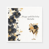 Black Gold Floral Cocktail Drinks 40th Birthday Serviette (Vorderseite)