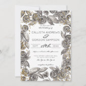 Black Gold Floral Confetti Hochzeit Einladung (Vorderseite)