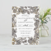 Black Gold Floral Confetti Hochzeit Einladung (Stehend Vorderseite)