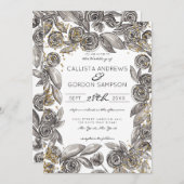 Black Gold Floral Confetti Hochzeit Einladung (Vorne/Hinten)