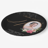 Black Gold Floral Custom Foto 40. Geburtstag Pappteller (Schrägansicht)