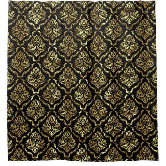 Black & Gold Floral Damasks Pattern Duschvorhang (Vorderseite)