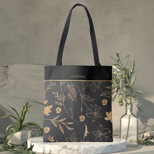 Black Gold Floral Elegant Trendy Stylish Tasche