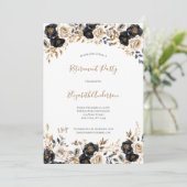 Black Gold Floral Elegantes Rente Party Ihr Einladung (Stehend Vorderseite)