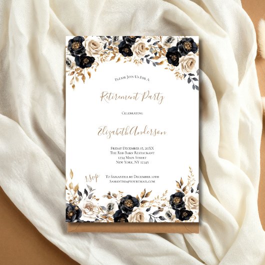 Black Gold Floral Elegantes Rente Party Ihr Einladung