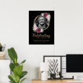 Black Gold Floral Feier Lebensbeerdigung Zeichen Poster (Heimbüro)