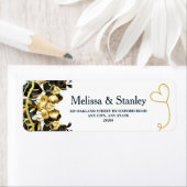 Black Gold Floral Geometric Wedding Rücksendeadres (Insitu)