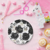 Black Gold Floral Glam Blätter Hochzeit Pappteller (Party)