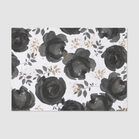 Black Gold Floral Glam Blätter Hochzeit Seidenpapier (Vorderseite)