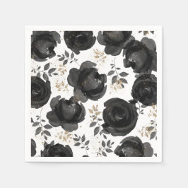 Black Gold Floral Glam Blätter Hochzeit Serviette
