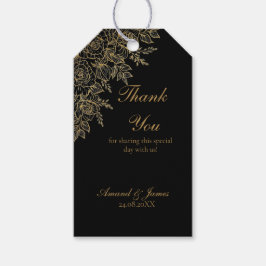 Black Gold Floral Glam Wedding Favor Thank You Tag Geschenkanhänger
