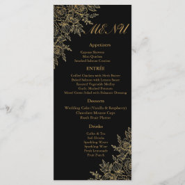 Black Gold Floral Glam Wedding Reception Menu Card Menükarte