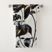 Black & Gold Floral Greige Elegant Dark Moody Badhandtuch Set (Insitu)