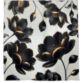 Black & Gold Floral Greige Elegant Dark Moody Duschvorhang (Vorderseite)