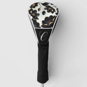 Black & Gold Floral Greige Elegant Dark Moody Golf Headcover