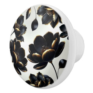 Black & Gold Floral Greige Elegant Dark Moody Keramikknauf