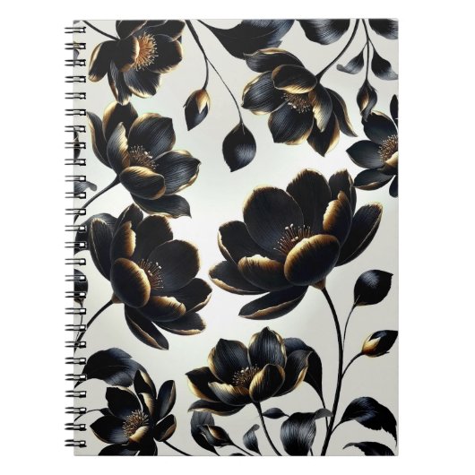 Black & Gold Floral Greige Elegant Dark Moody Notizblock (Vorderseite)