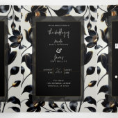 Black & Gold Floral Greige Wedding Dreifach Gefaltete Einladung (Innenseite Mitte)
