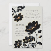 Black & Gold Floral Greige Wedding Einladung (Vorderseite)