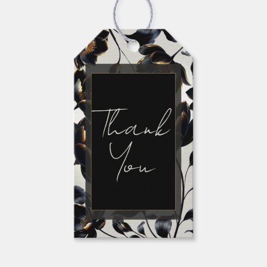 Black & Gold Floral Greige Wedding Geschenkanhänger (Vorderseite)