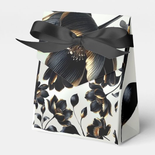 Black & Gold Floral Greige Wedding Geschenkschachtel (Vorderseite)