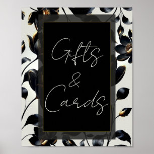 Black Gold Floral Greige Wedding Gifts Karten sign Poster