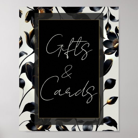 Black Gold Floral Greige Wedding Gifts Karten sign Poster (Vorne)