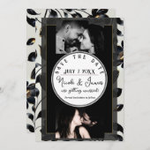 Black & Gold Floral Greige Wedding Save the Date (Vorne/Hinten)