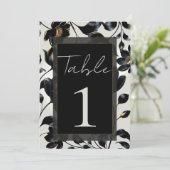 Black & Gold Floral Greige Wedding Tischnummer (Stehend Vorderseite)