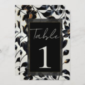 Black & Gold Floral Greige Wedding Tischnummer (Vorne/Hinten)