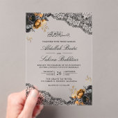 Black Gold Floral Lace Muslim Wedding Acryleinladungen (Insitu (Handheld))
