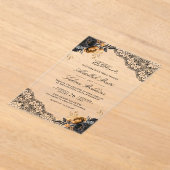 Black Gold Floral Lace Muslim Wedding Acryleinladungen (Ablage )