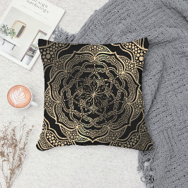 Black & Gold Floral Mandala Schöner, stilvoller Ch Kissen