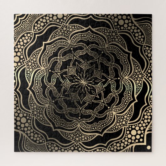 Black & Gold Floral Mandala Schöner, stilvoller Ch Puzzle (Vertikal)