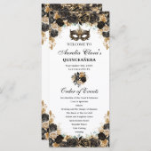 Black Gold Floral Masquerade Mask Quinceañera Programm (Vorne/Hinten)