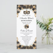 Black Gold Floral Masquerade Mask Quinceañera Programm (Stehend Vorderseite)