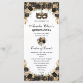 Black Gold Floral Masquerade Mask Quinceañera Programm (Vorderseite)