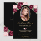 Black Gold Floral Memorial Service Beerdigung Foto Einladung (Vorne/Hinten)