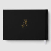 Black/Gold Floral Monogram Calligraphy Wedding Gästebuch (Rückseite)