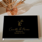 Black/Gold Floral Monogram Calligraphy Wedding Gästebuch