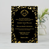 Black & Gold Floral Monogram Elegant Luxe wedding Folieneinladung (Stehend vorne)