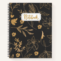 Black Gold Floral Notebook