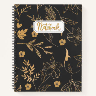 Black Gold Floral Notebook Notizblock