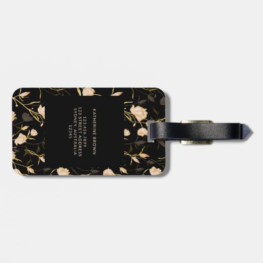 Black Gold Floral Pattern Trendy Stylish Gepäckanhänger (Rückseite horizontal)
